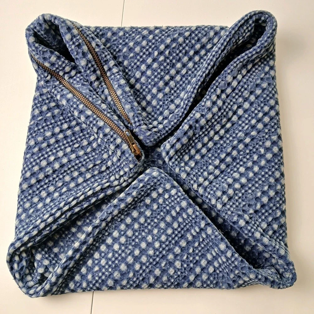 Pottery Barn Honeycomb Sham Lot of 2 Midnight Navy Blue Textured Cotton 17